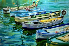 David McHolm, Fishing Boats at Nice, 2018, Oil on Canvas, 24x36in, Value: $1200
