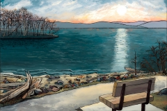 Jeanette Jarville, Morning on the River, Acrylic on Panel, 38x40in Value: $3200
